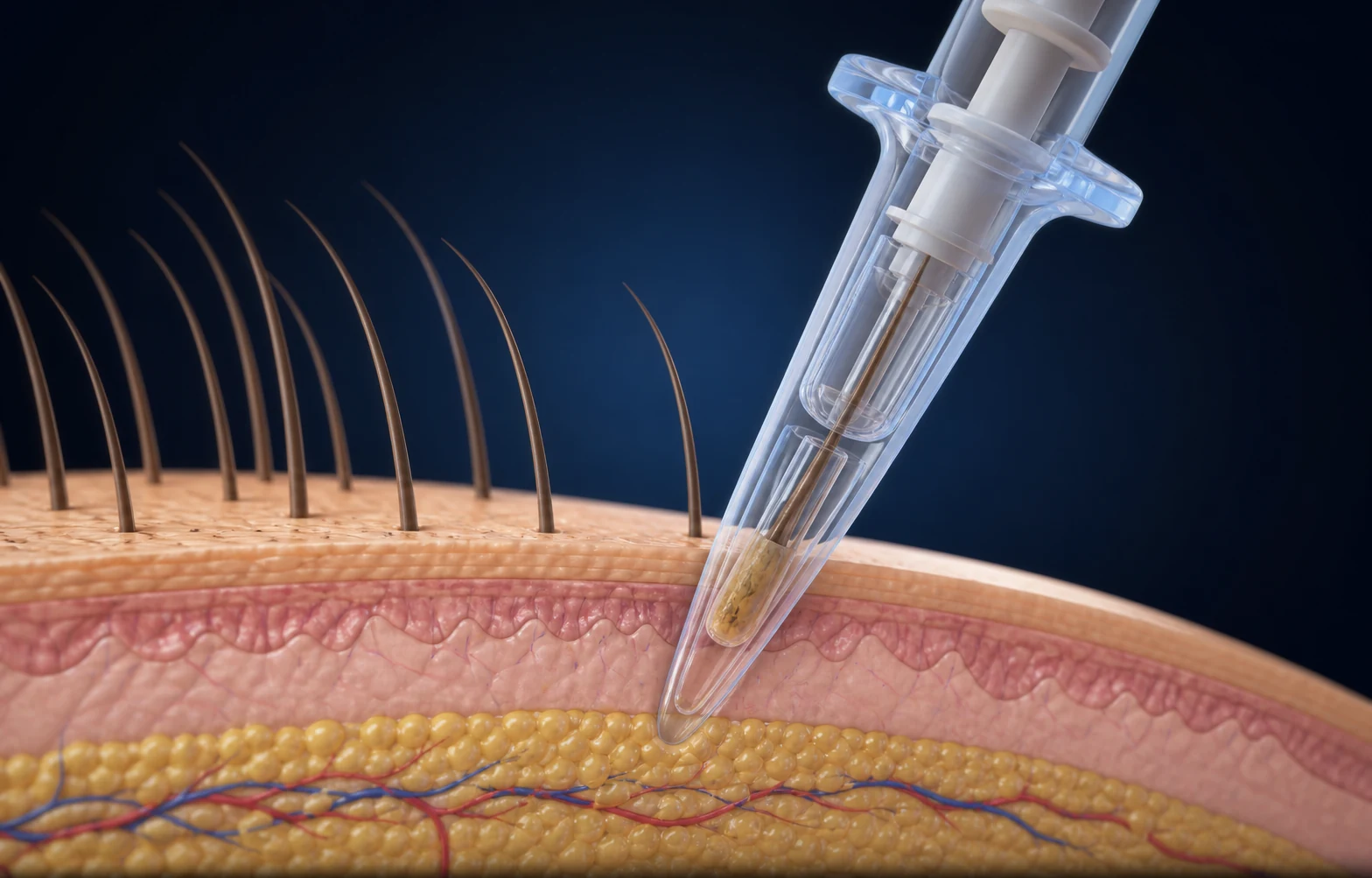 Medizinische Schnittvisualisierung der kontrollierten Platzierung eines Haarfollikels mit einem Implanter